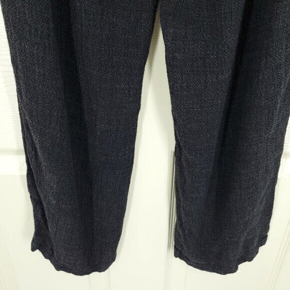 Eileen Fisher Petite Linen-Blend Textured Straight Leg Pants PM Black/Gray - Picture 13 of 16